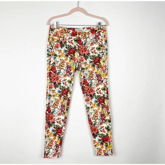 Zara Z195 Basic Denim Jeans 6 Ankle Skinny Tropical Floral All Over Print - Picture 1 of 8
